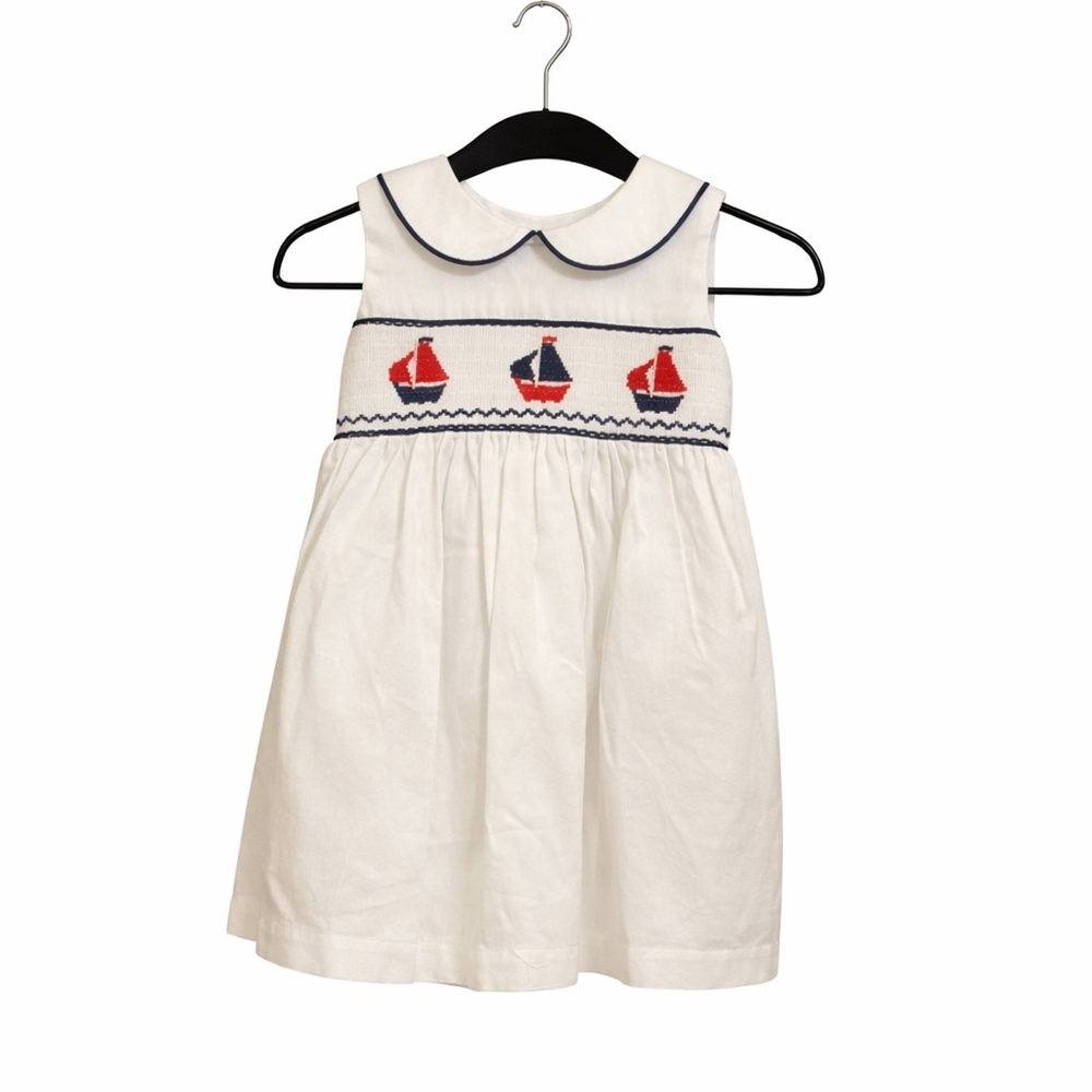 Vintage Jayne Copeland Smocked Sailboat Dress Toddler 24M Nautical